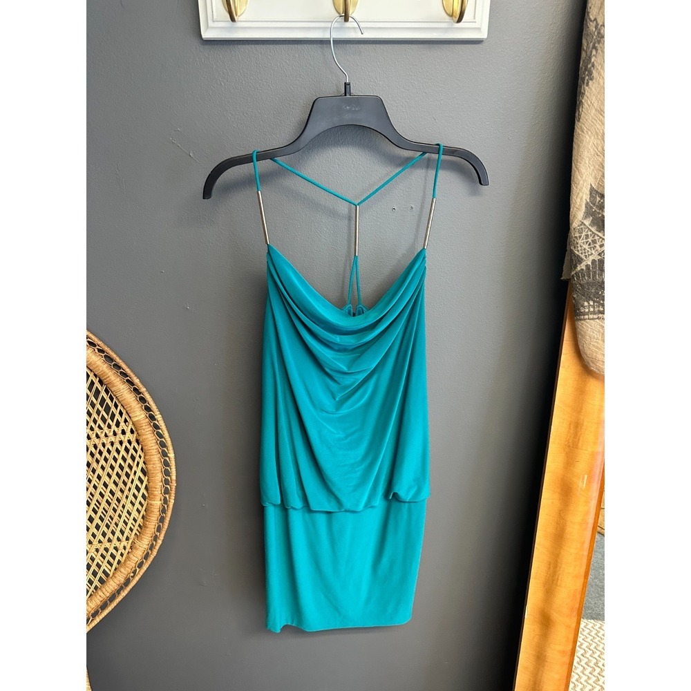 Betsy & Adam Teal Dress Size 10 Short Spaghetti T- Strap Back Scoop Cocktail NWT